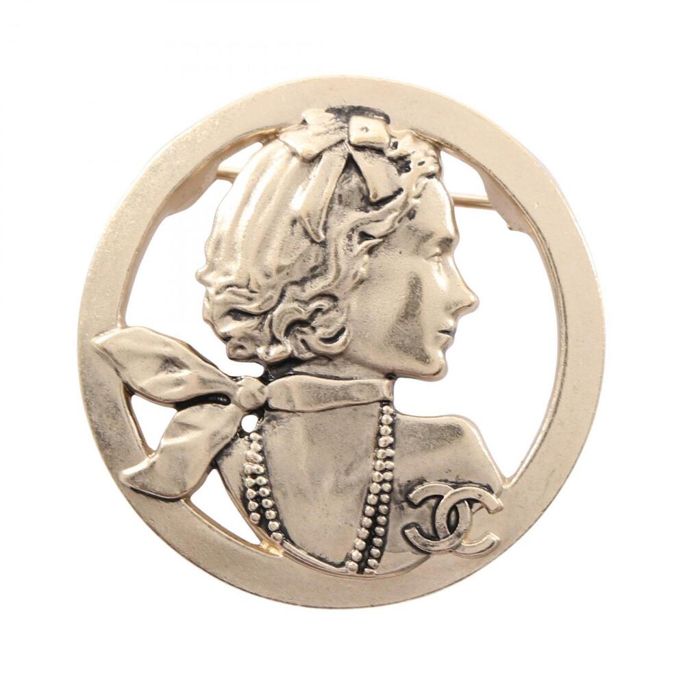 CHANEL Gold Logo Brooch
